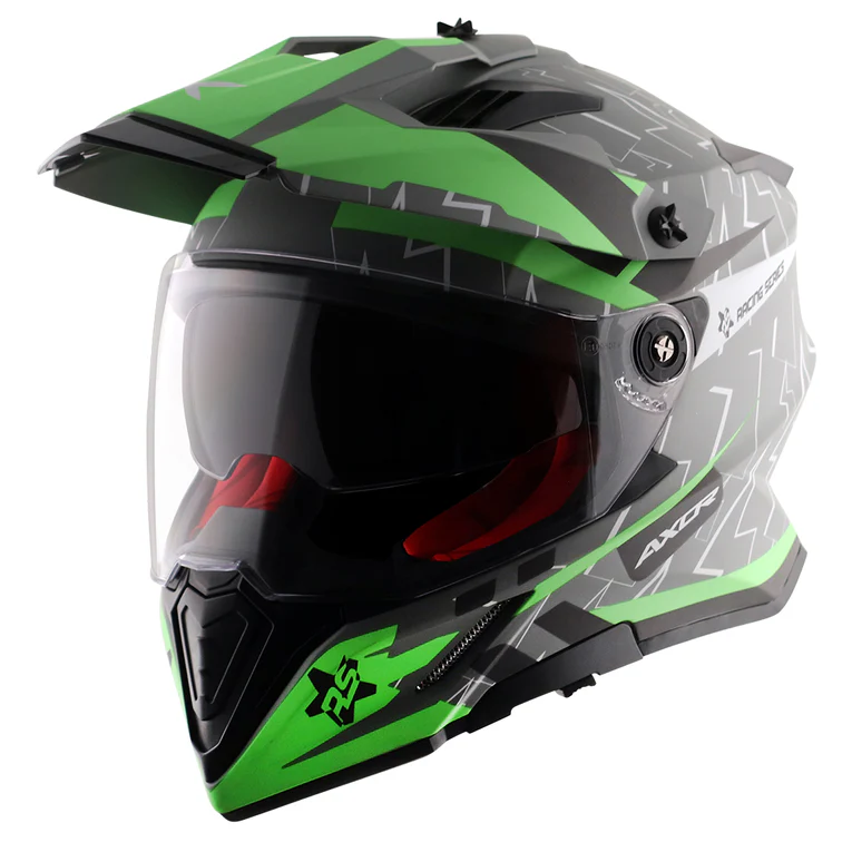 Axor X-Cross Flash Dual Visor Dull Cool Grey Green Moto Cross or Touring Helmet