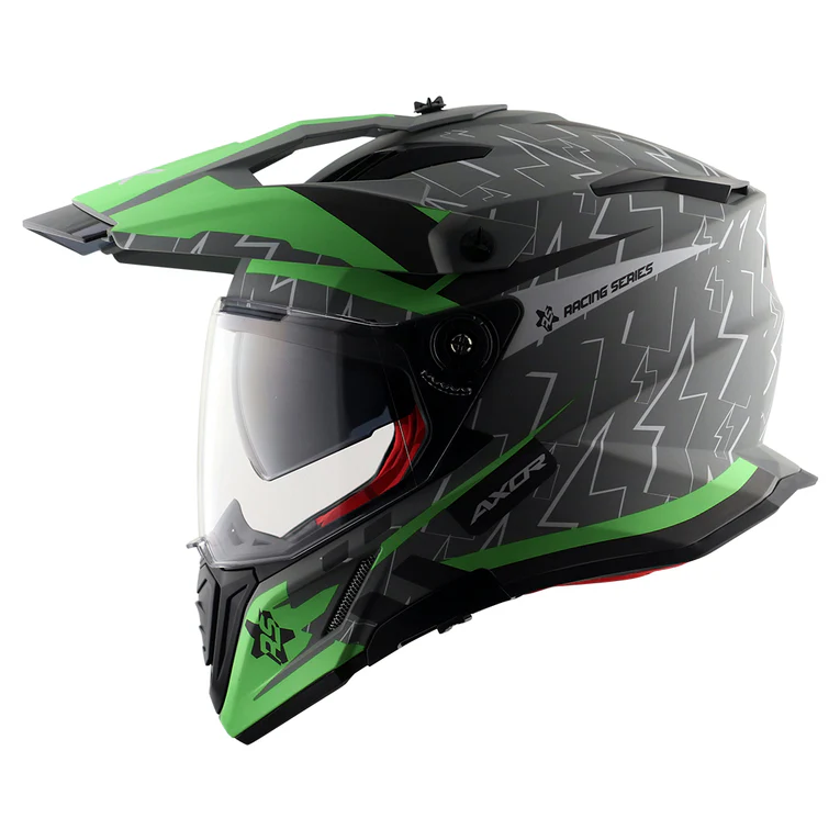 Axor X-Cross Flash Dual Visor Dull Cool Grey Green Moto Cross or Touring Helmet - Image 4