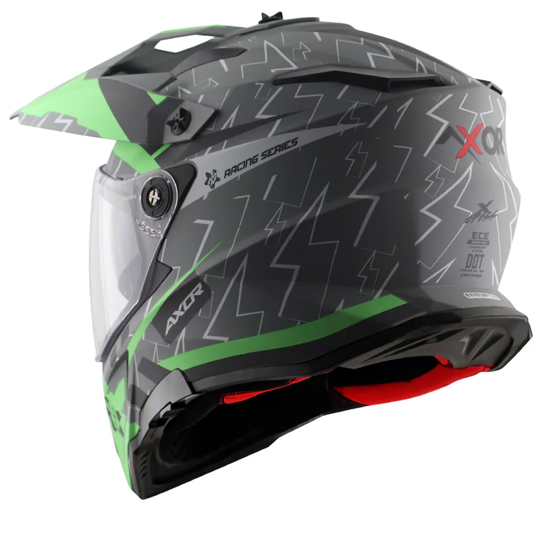 Axor X-Cross Flash Dual Visor Dull Cool Grey Green Moto Cross or Touring Helmet - Image 5