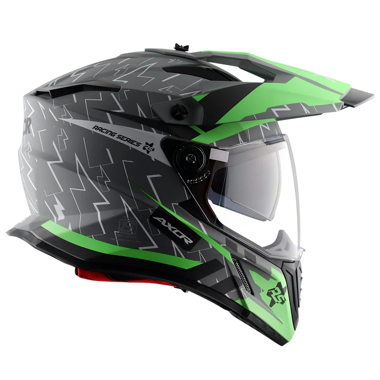 Axor X-Cross Flash Dual Visor Dull Cool Grey Green Moto Cross or Touring Helmet - Image 8