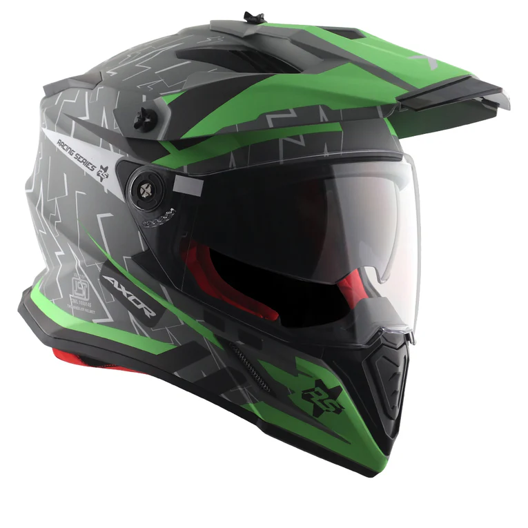 Axor X-Cross Flash Dual Visor Dull Cool Grey Green Moto Cross or Touring Helmet - Image 9
