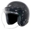 Axor Retro Jet open-face helmet made of marbled forged carbon fiber with a clear bubble visor.
