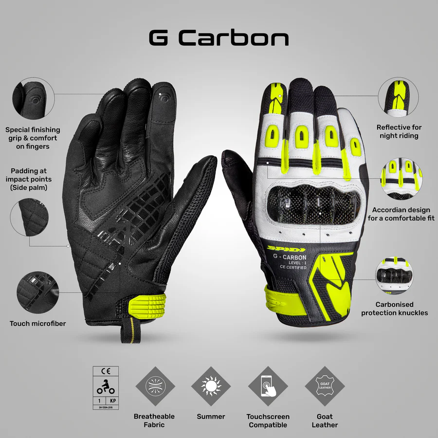 Spidi G Carbon Gloves - BLACK FLUO YELLOW - Image 2