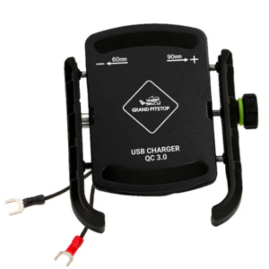 GrandPitstop – JAW GRIP MOBILE HOLDER WITH CHARGER (ALUMINIUM)- BLACK