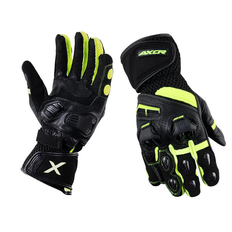 Axor Gator Riding Gloves Black Neon Full Gauntlet Touch Screen Compatable