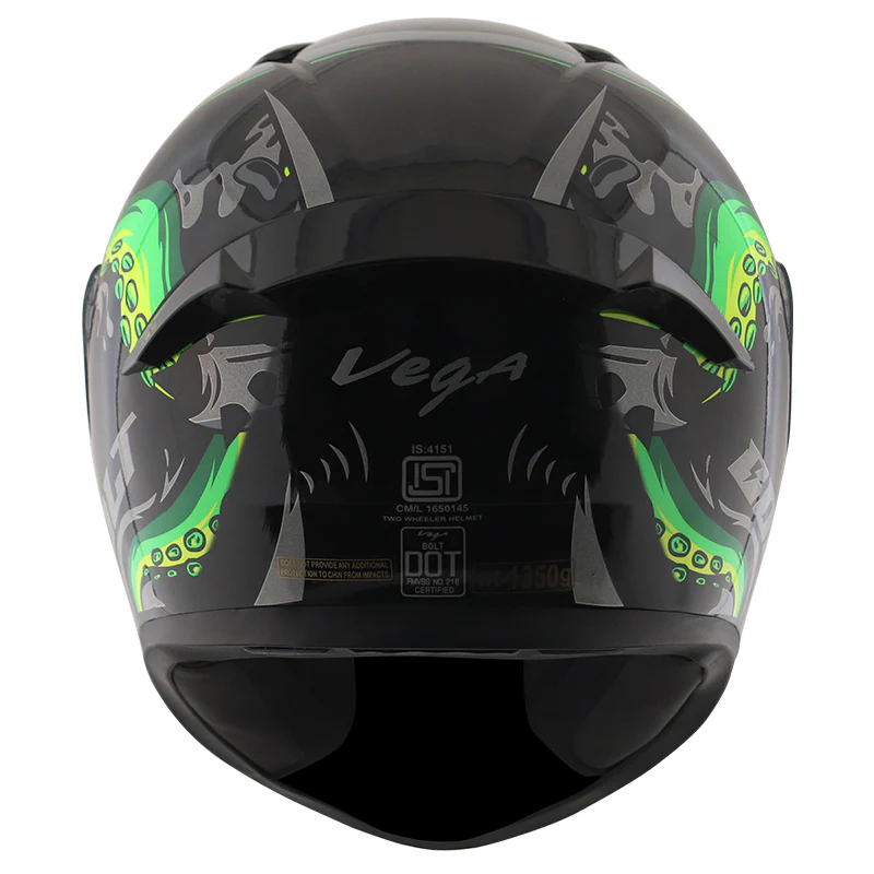 VEGA BOLT OCTOPUS BLACK NEON GREEN HELMET - Image 5