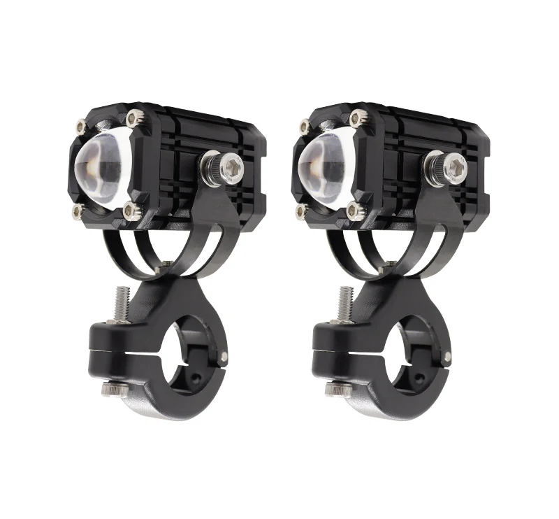 Universal HK Motorcycle LED Spotlight Headlight three color LED Lens Hi/Low beam Driving Spot Fog Light for All Bikes (10-80V,30W)(Pack of 2Pcs)