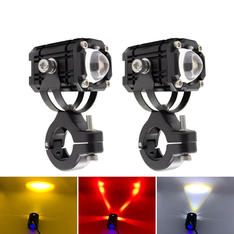Universal HK Motorcycle LED Spotlight Headlight three color LED Lens Hi/Low beam Driving Spot Fog Light for All Bikes (10-80V,30W)(Pack of 2Pcs) - Image 5