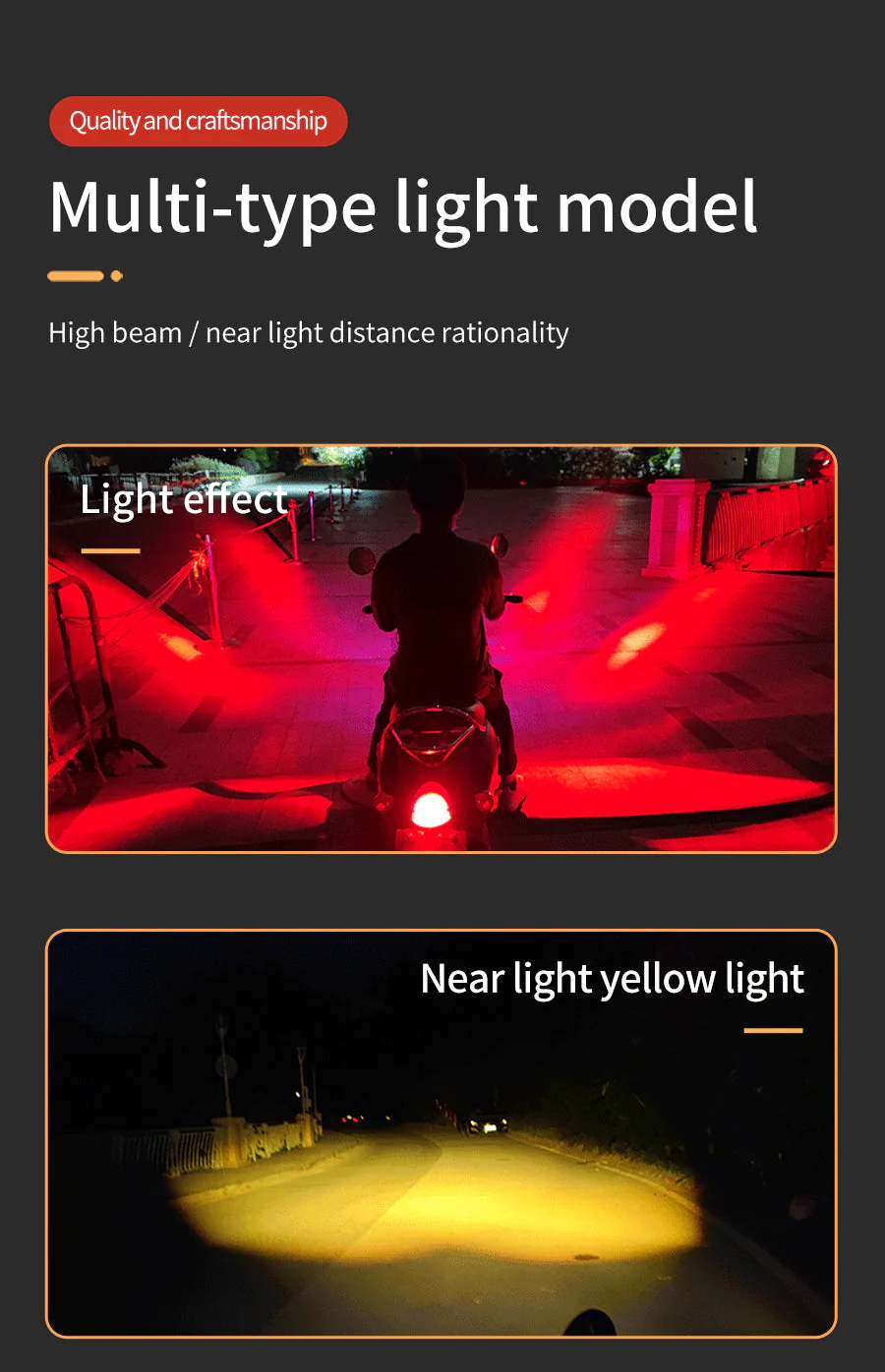 Universal HK Motorcycle LED Spotlight Headlight three color LED Lens Hi/Low beam Driving Spot Fog Light for All Bikes (10-80V,30W)(Pack of 2Pcs) - Image 3