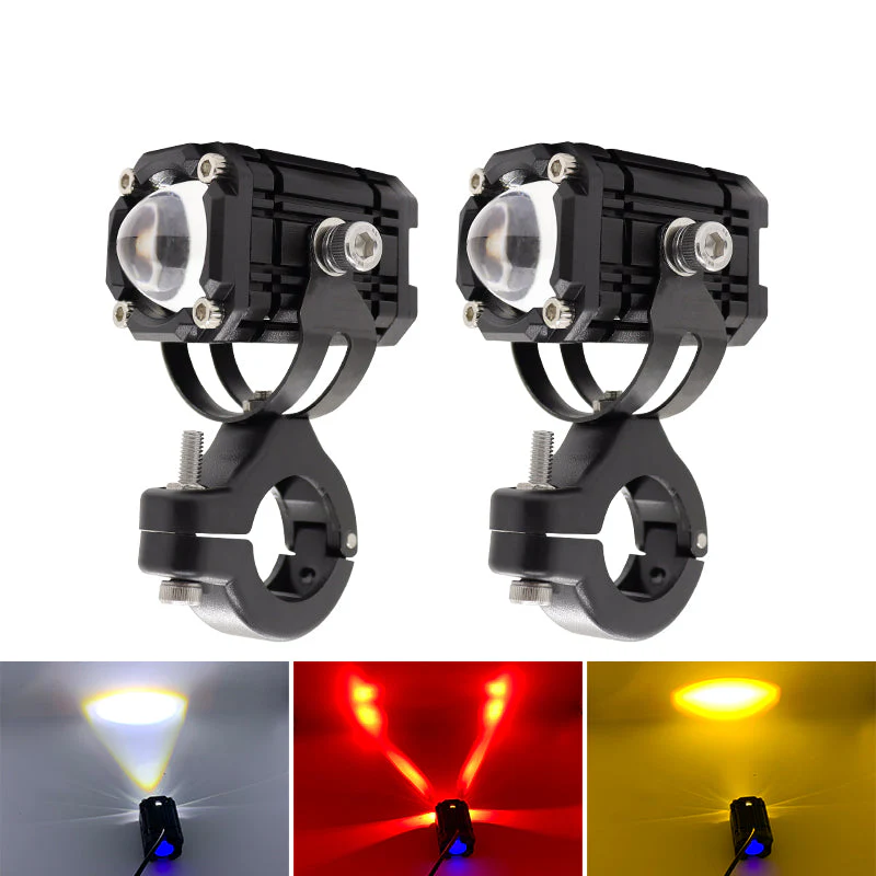 Universal HK Motorcycle LED Spotlight Headlight three color LED Lens Hi/Low beam Driving Spot Fog Light for All Bikes (10-80V,30W)(Pack of 2Pcs) - Image 7