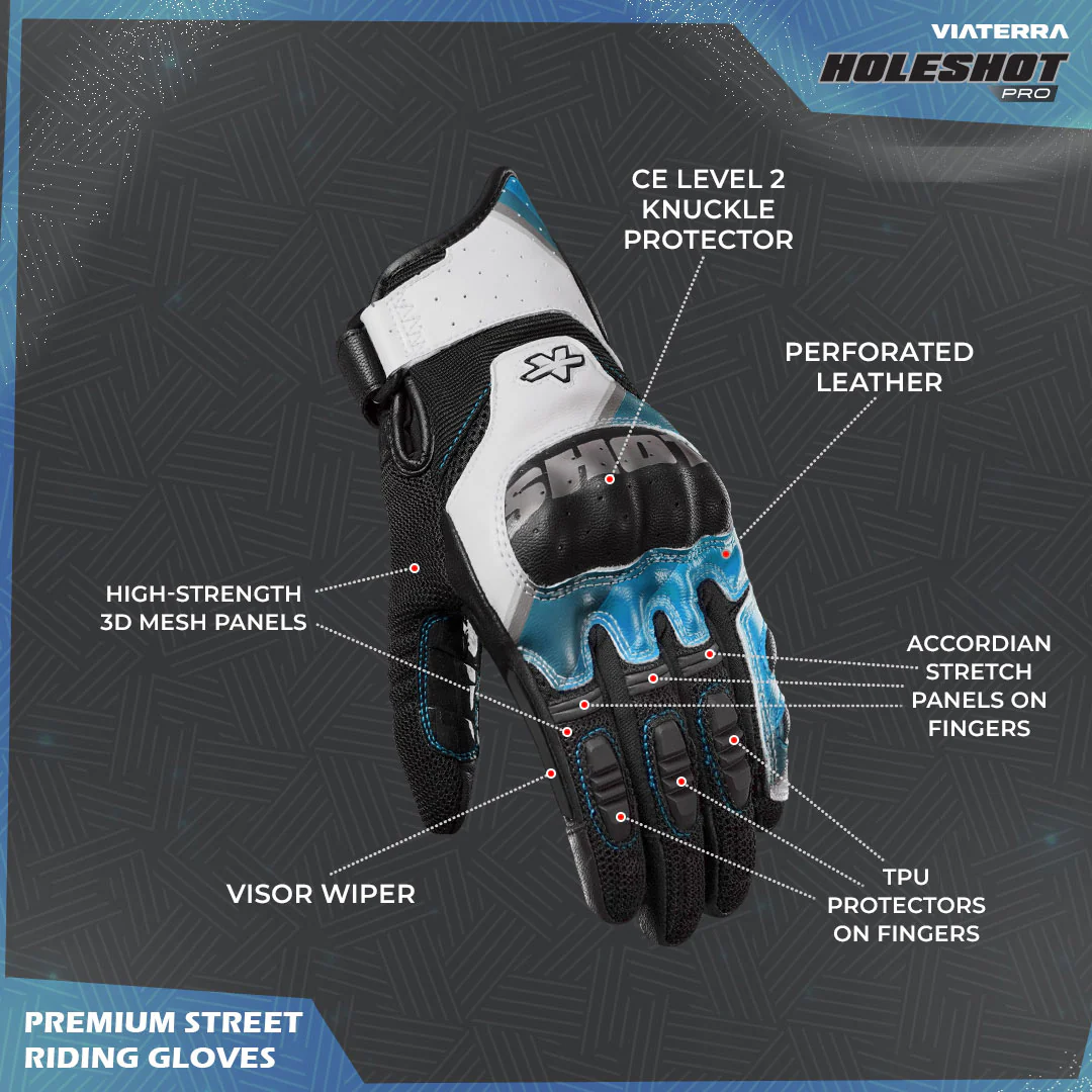 Viaterra HOLESHOT PRO – SEMI GAUNTLET HYBRID RIDING GLOVES - Blue - Image 7