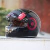 SMK RETRO SOLID GLOSSY BLACK WITH RED RING FULL FACE HELMET