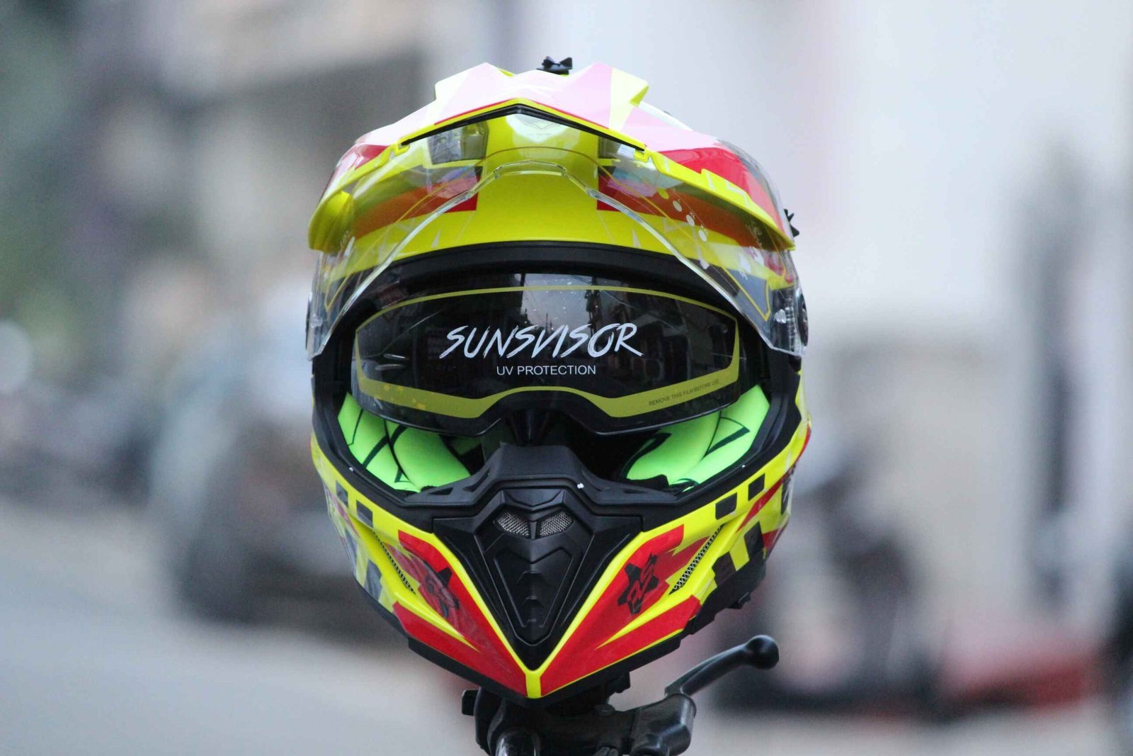 Axor X-Cross Flash Dual Visor Neon Yellow Red Moto Cross or Touring Helmet - Image 4
