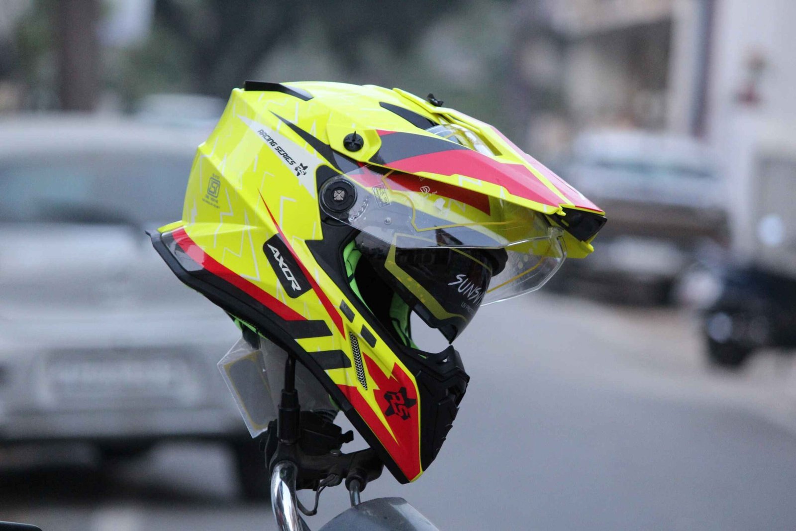 Axor X-Cross Flash Dual Visor Neon Yellow Red Moto Cross or Touring Helmet - Image 6