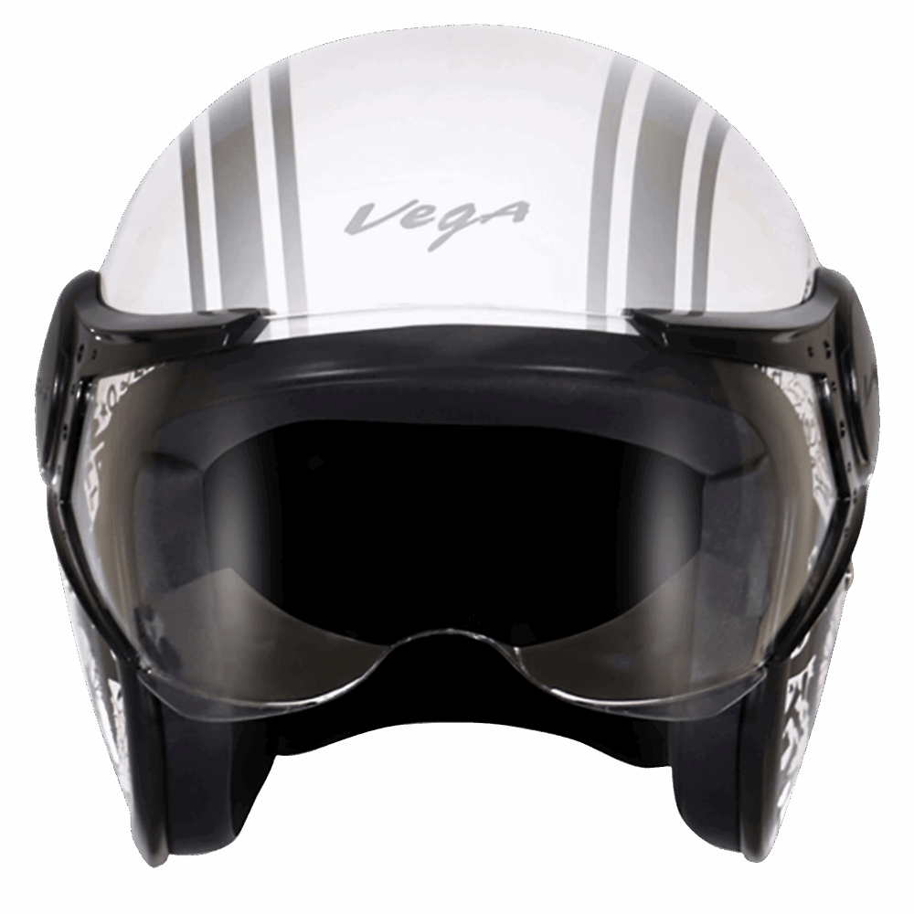 VEGA Jet Old School WVisor Helmet -White -Silver - Image 2