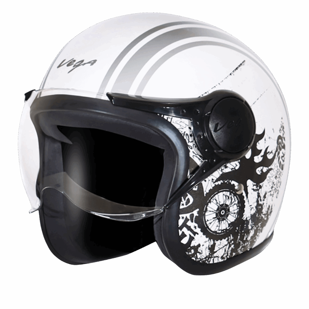 VEGA Jet Old School WVisor Helmet -White -Silver