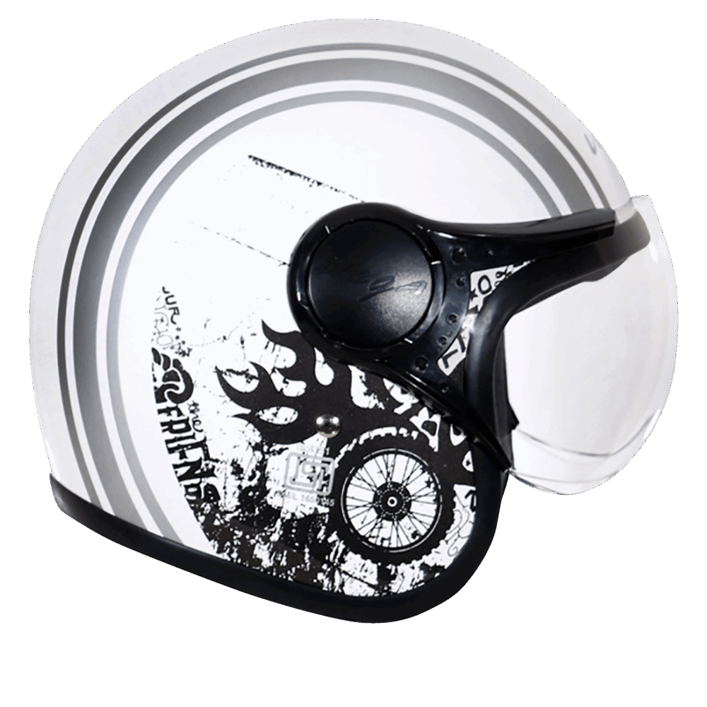 VEGA Jet Old School WVisor Helmet -White -Silver - Image 4