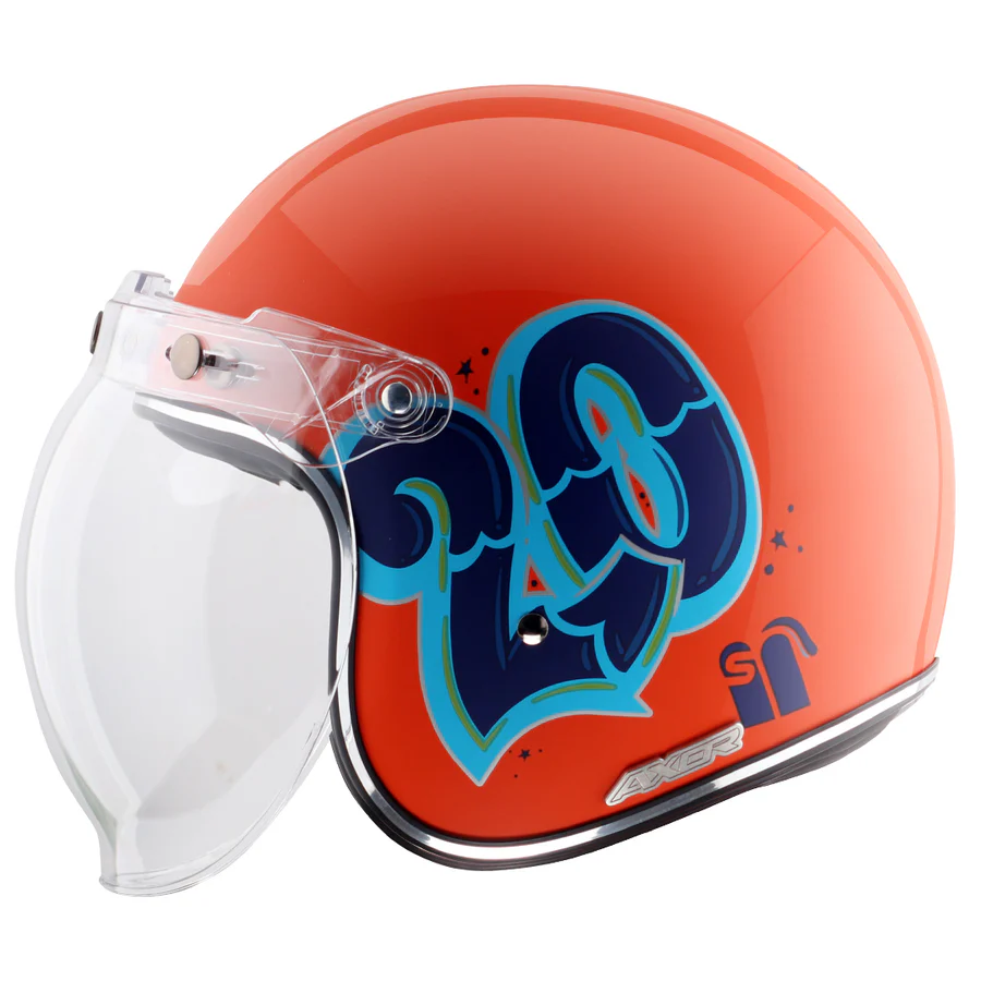 Axor Retro Jet Sportz C13 Helmet Orange Blue - Image 4