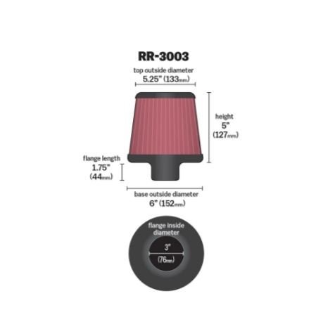 K&N High-flow Original Universal Air Filter Polished Top – RR-3003 - Image 2