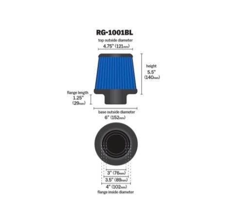 K&N Universal Clamp-On Air Filter – RG-1001BL - Image 2