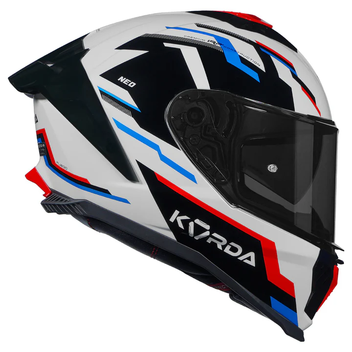 Korda Neo Fuego Helmet White Red Blue full face dual visor ECE certified helmet