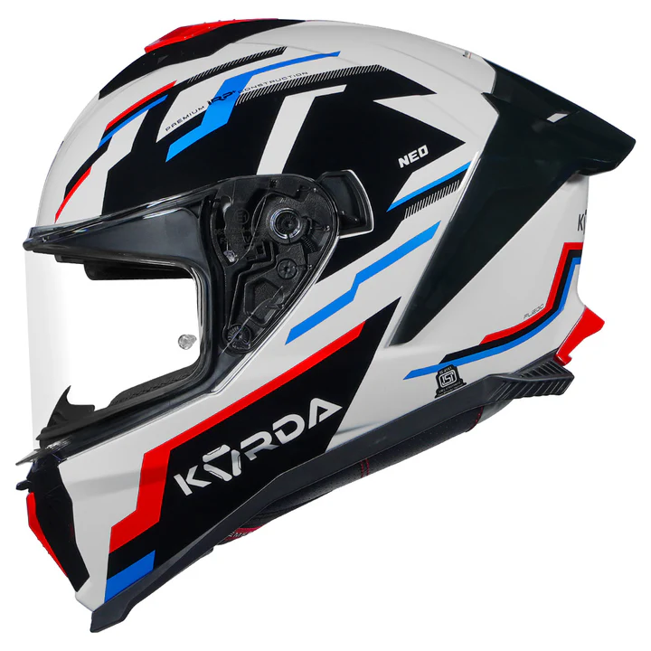 Korda Neo Fuego Helmet White Red Blue full face dual visor ECE certified helmet