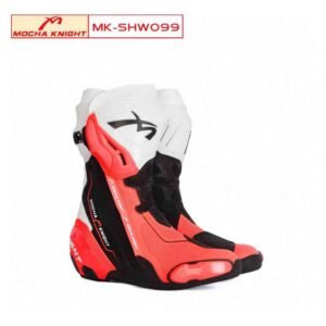 Mocha Knight Track Approved Motorcycle Riding Boot - Orange/White