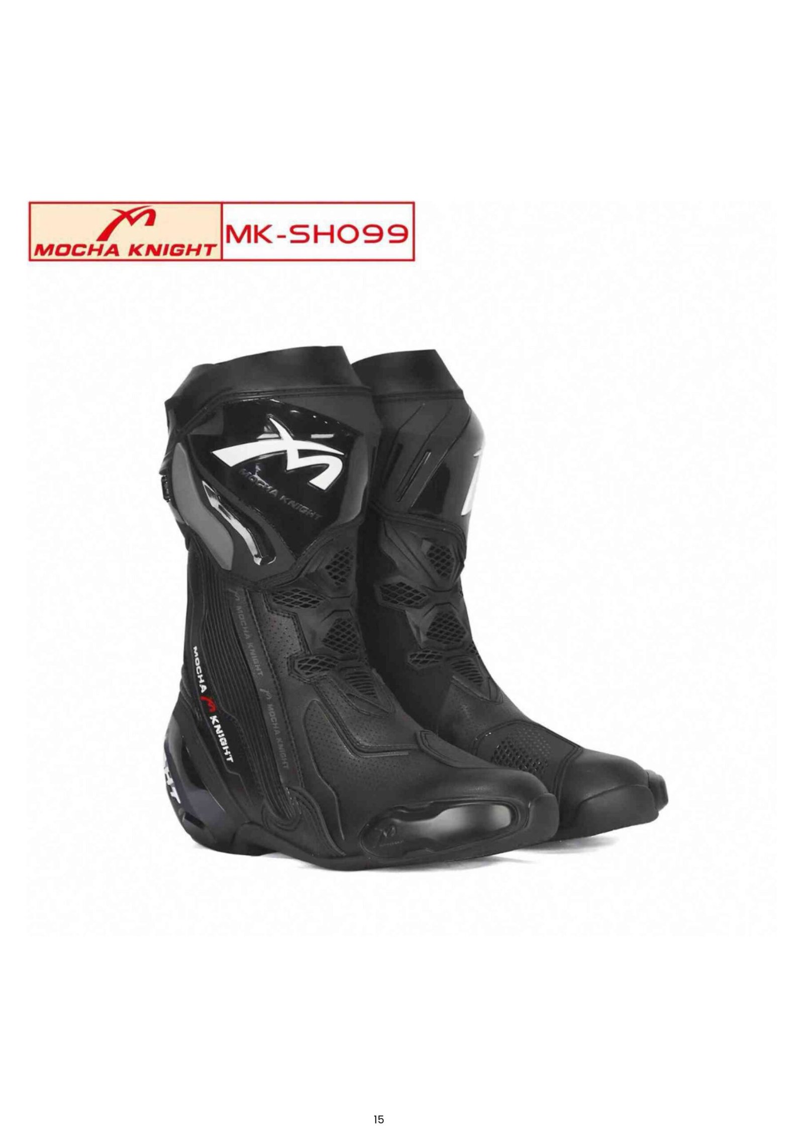 Mocha Knight Track Approved Motorcycle Riding Boot - Black