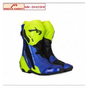 Mocha Knight Track Approved Motorcycle Riding Boot - Blue/Neon
