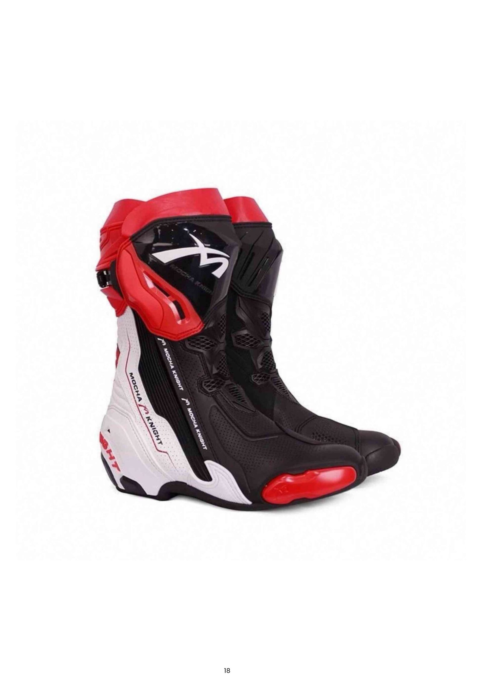 Mocha Knight Track Approved Motorcycle Riding Boot - Black/Red/White