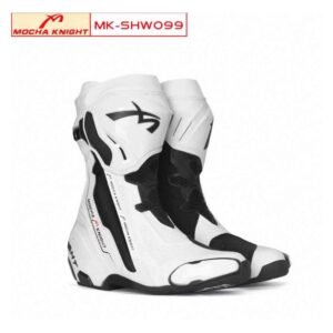 Mocha Knight Track Approved Motorcycle Riding Boot - White/Black
