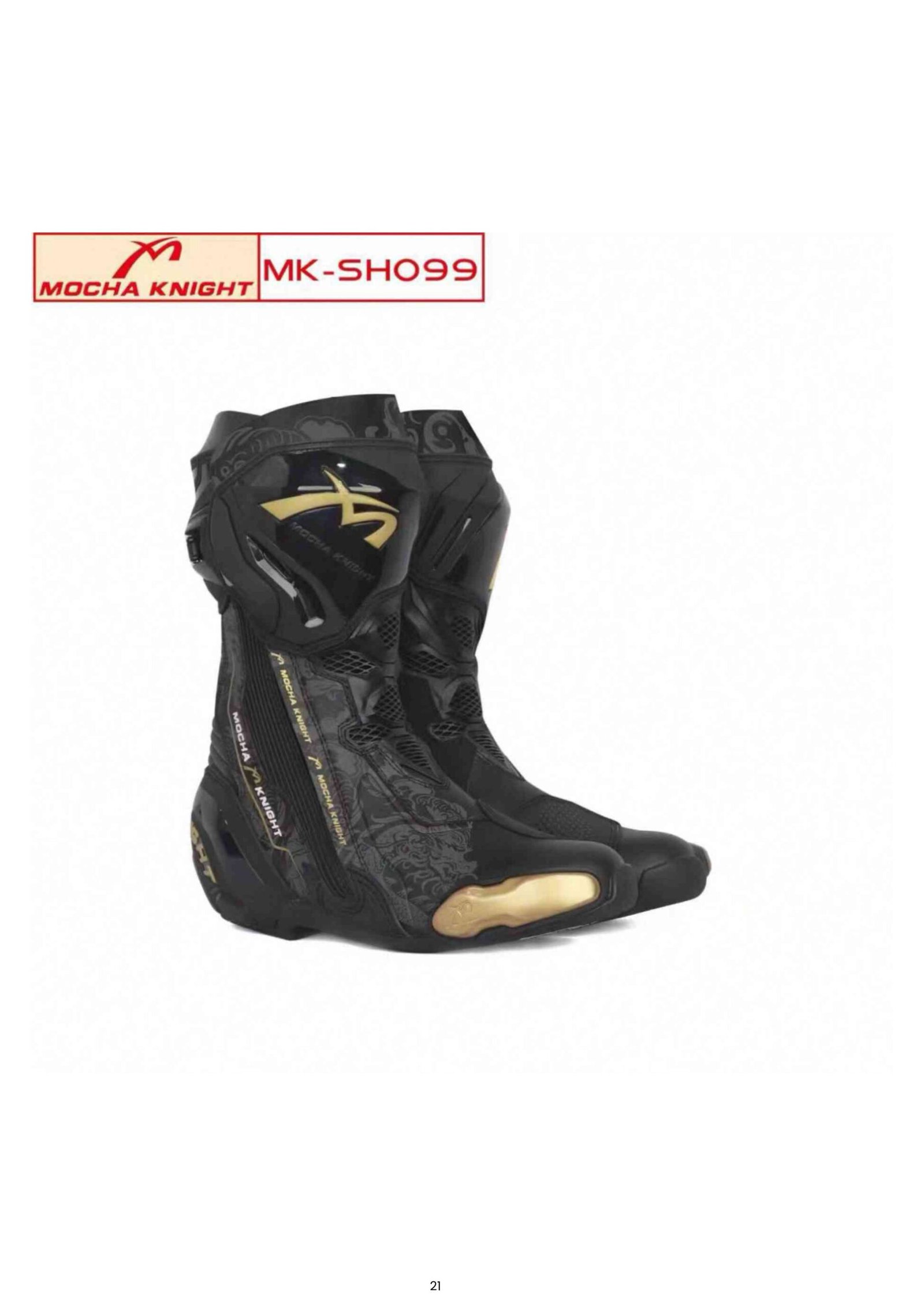 Mocha Knight Track Approved Motorcycle Riding Boot - Black/Gold