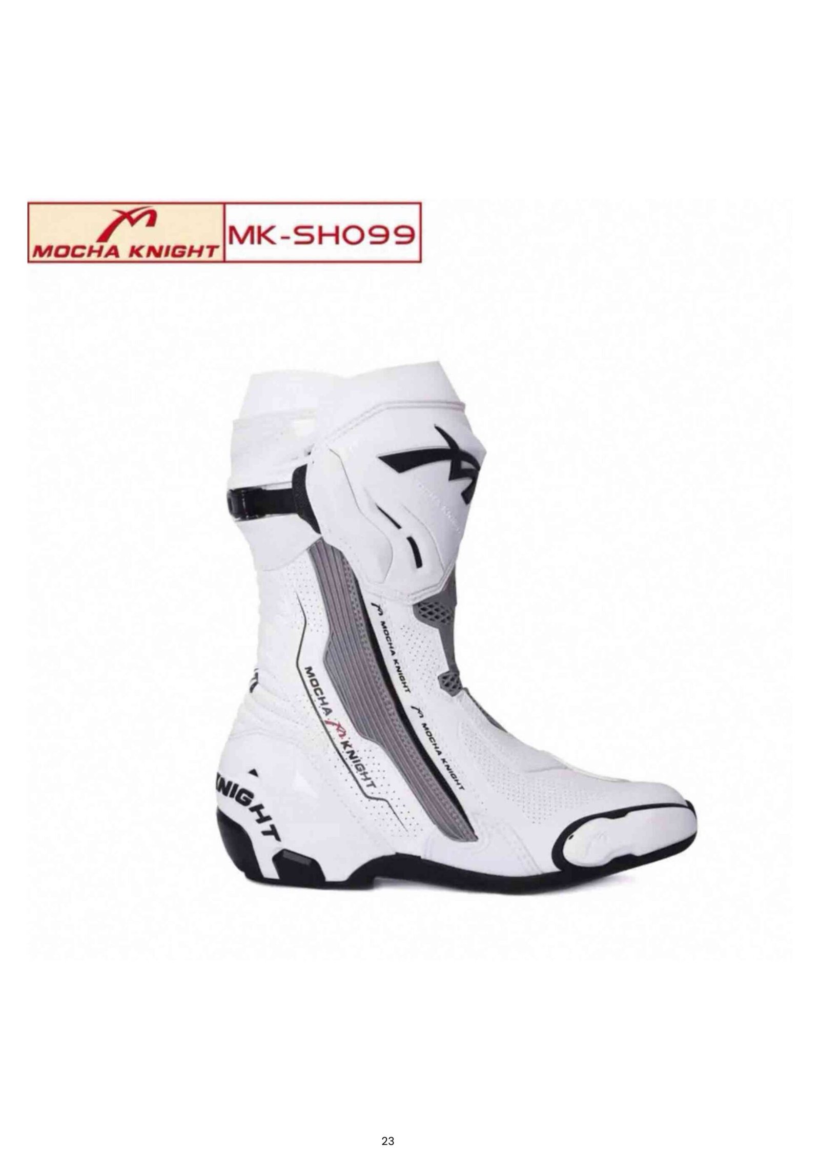 Mocha Knight Track Approved Motorcycle Riding Boot - White