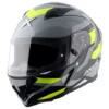 Axor Hunter Cornet full-face helmet in Nardo Grey and Neon Yellow with a rear ducktail spoiler and visor lock.