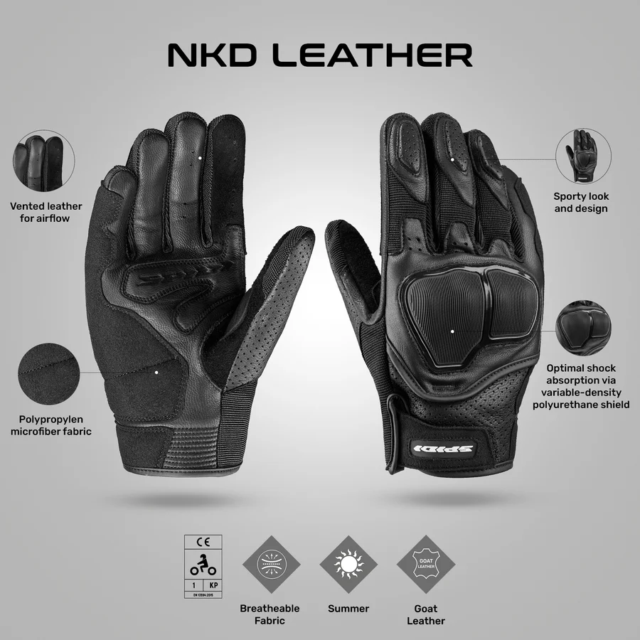 Spidi NKD Leather Gloves - BLACK - Image 2