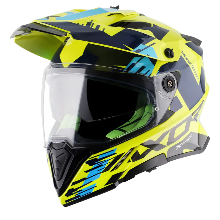 AXOR X-CROSS X1 DUAL-VISOR NEON YELLOW BLUE HELMET FOR MAN AND WOMAN