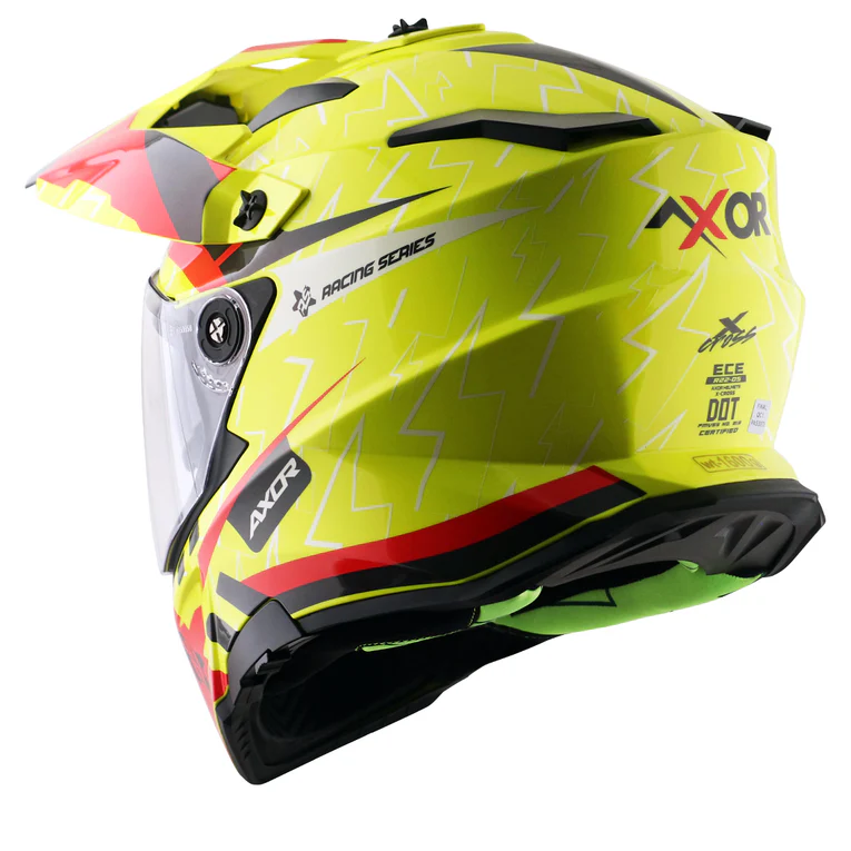 Axor X-Cross Flash Dual Visor Neon Yellow Red Moto Cross or Touring Helmet - Image 3