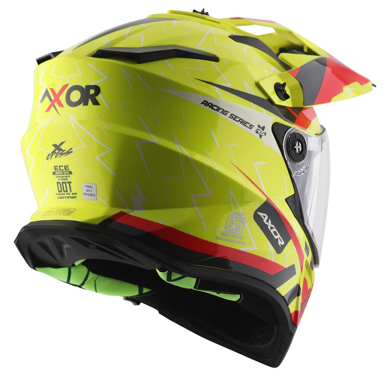 Axor X-Cross Flash Dual Visor Neon Yellow Red Moto Cross or Touring Helmet - Image 8