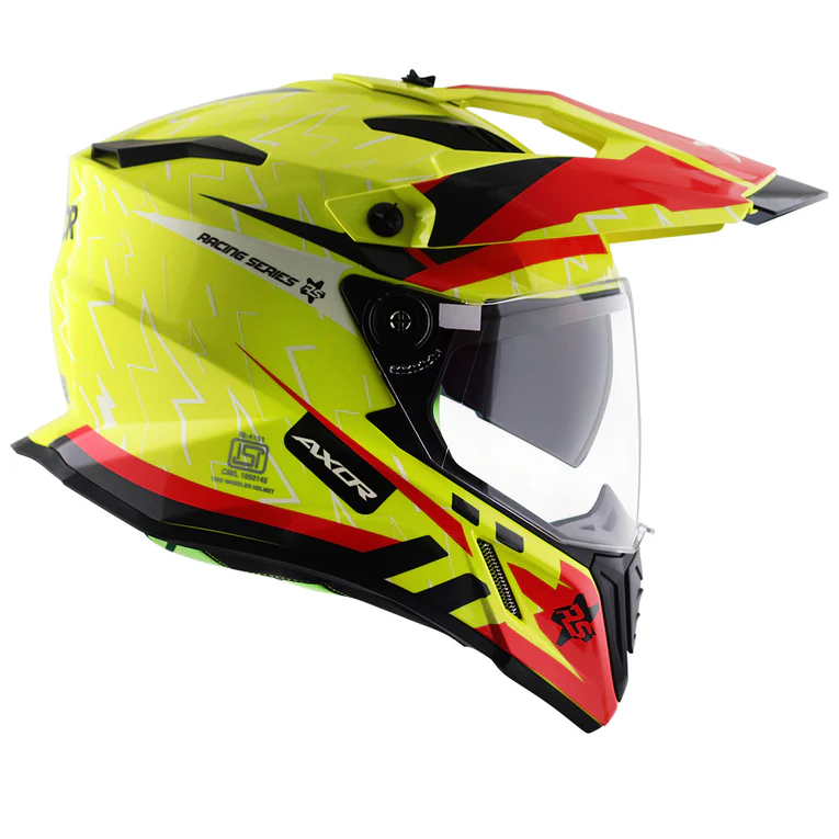 Axor X-Cross Flash Dual Visor Neon Yellow Red Moto Cross or Touring Helmet - Image 7