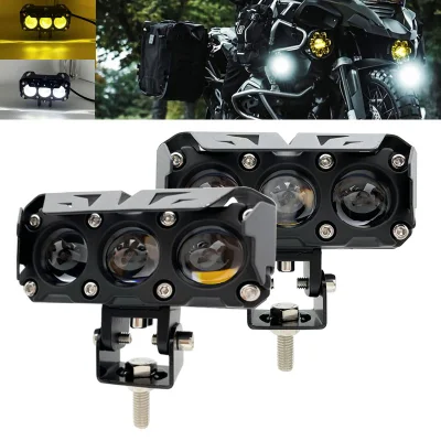 Motorcycle 3 Lens 100W (DC 12–80V) Yellow/White Spot Light Fog Lamp for Universal Motorcycle, Car, Truck, and Other Vehicles