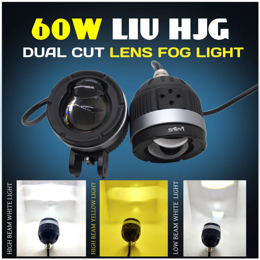LIU HJG 60W Dual Lens Yellow/White Fog Light with Low/High Beam for Bikes & Cars (1 Set, DC12V-80V) - Image 5