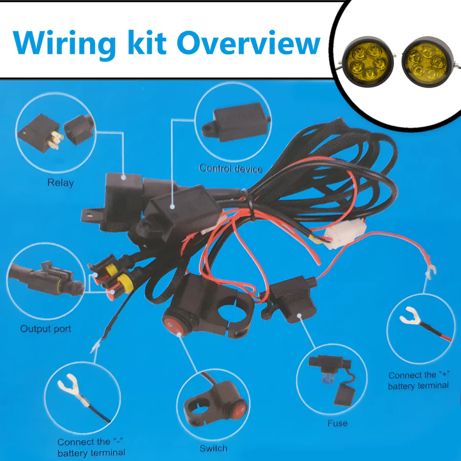 LIU HJG 40W Round 4 LED Fog Lights with Yellow Cap and Wiring Kit Universal for Car & Bike (Pack of 2) - Image 3