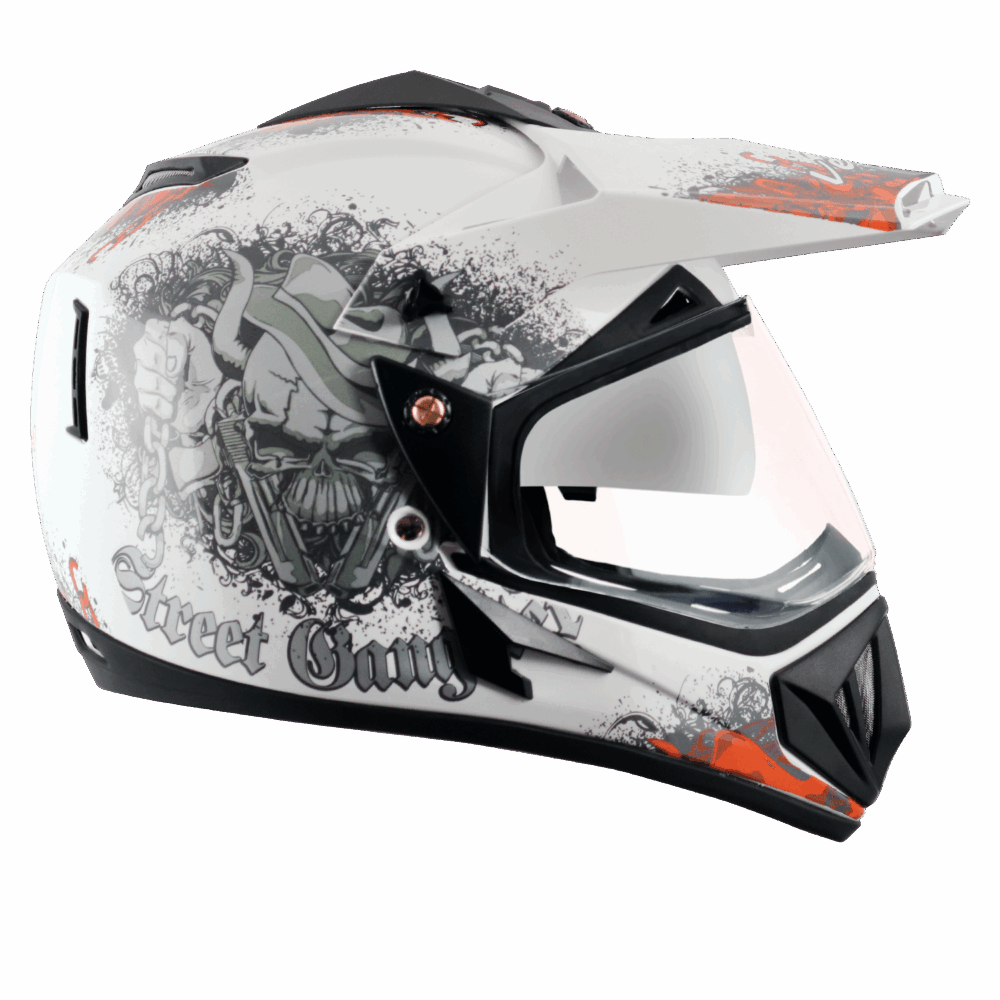 VEGA Off Road D/V Gangster Helmet -White-Orange - Image 2
