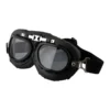 Axor P101 Black motorcycle goggles with oval dark lenses, chrome highlights, and black leather trim.