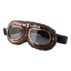 Axor P101 Brown motorcycle goggles with oval dark lenses, chrome highlights, and brown leather trim.