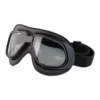 Unique geometric black Axor P104 motorcycle goggles with black leather trim and chrome frames.