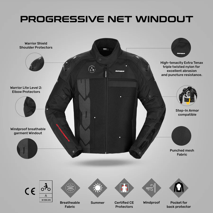Spidi Progressive Net Windout Jacket - Black - Image 2