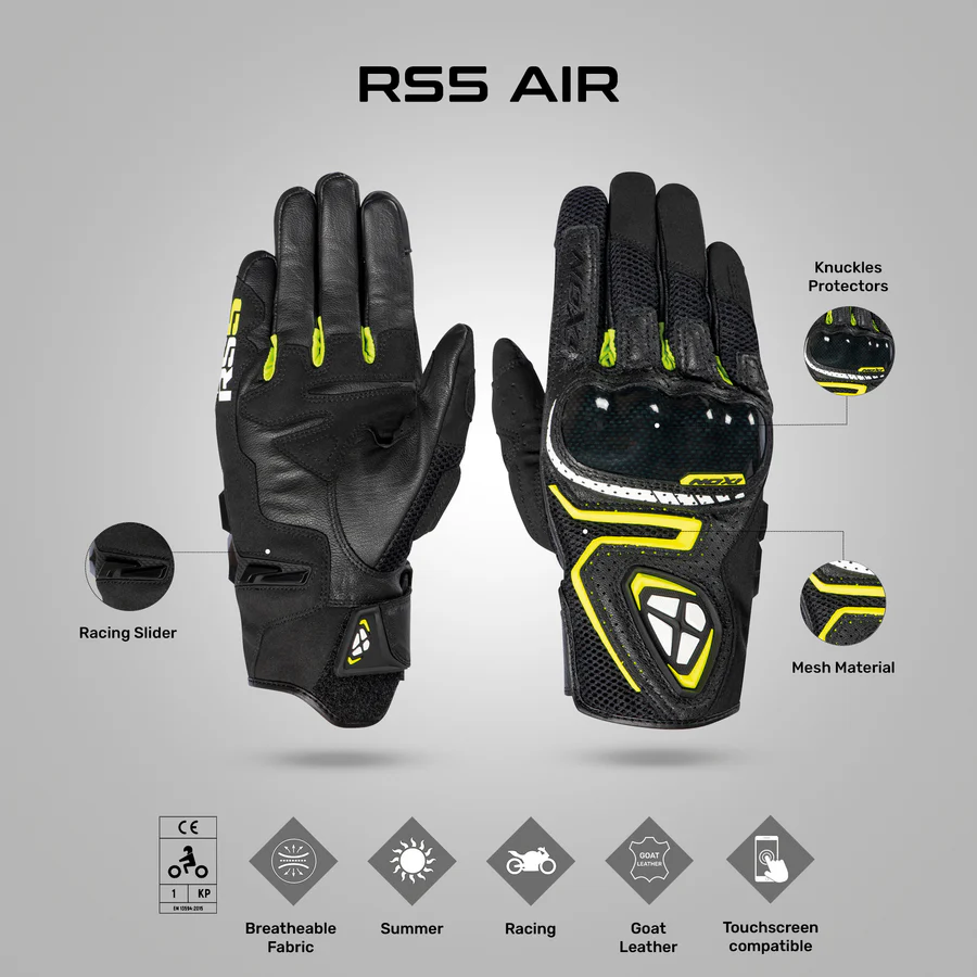 IXON RS5 AIR Gloves - Black / Yellow - Image 2
