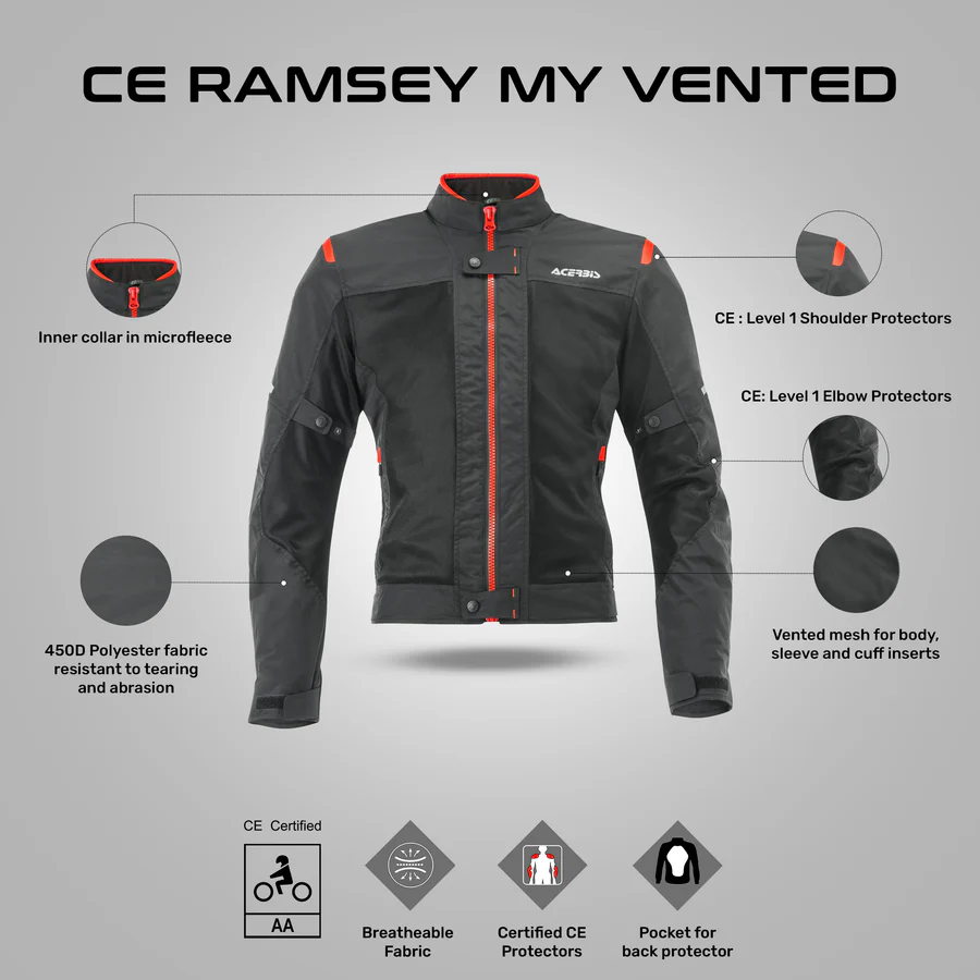 Acerbis Ramsey My Vented Jacket - Black/Red - Image 2