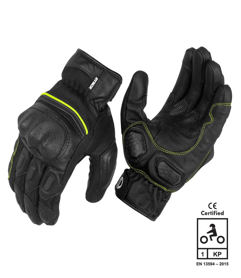 RYNOX TORNADO PRO 3 GLOVES BLACK HI-VIZ GREEN